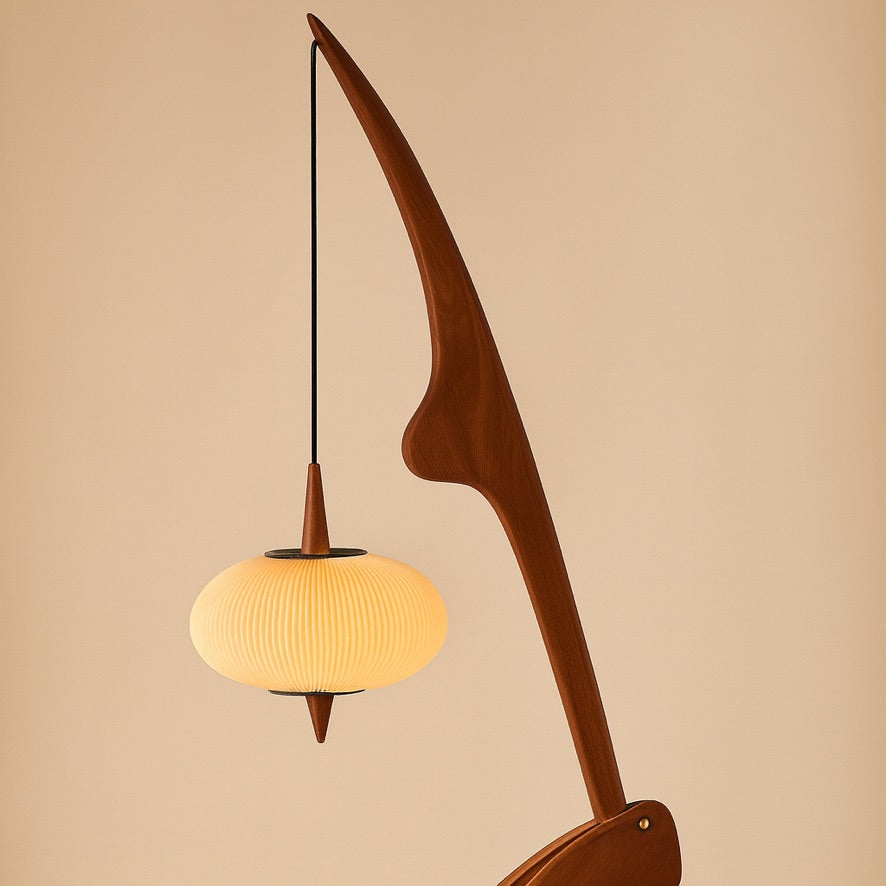 Nordic Crane Floor Lamp – Walnut Lantern Design