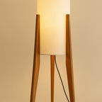 Nordic Wooden Tripod Floor Lamp – Minimalist Cylindrical Light