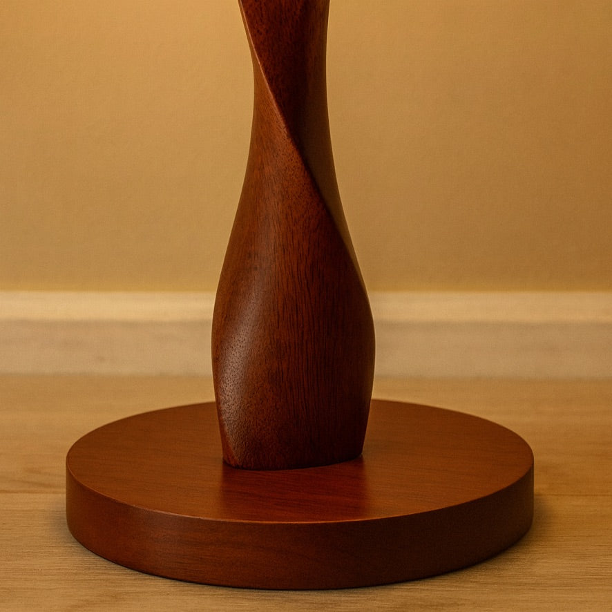 Japanese Walnut Twist Floor Lamp – Sculptural Wooden Design