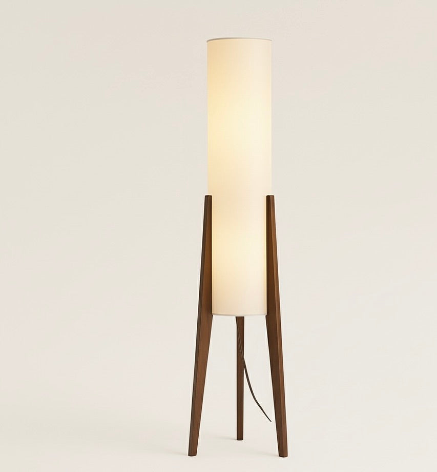 Nordic Wooden Tripod Floor Lamp – Minimalist Cylindrical Light