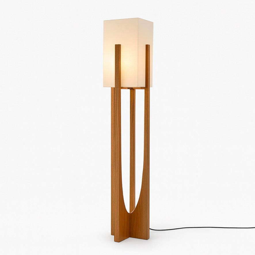 Nordic Wooden Tower Floor Lamp – Minimalist Architectural Design