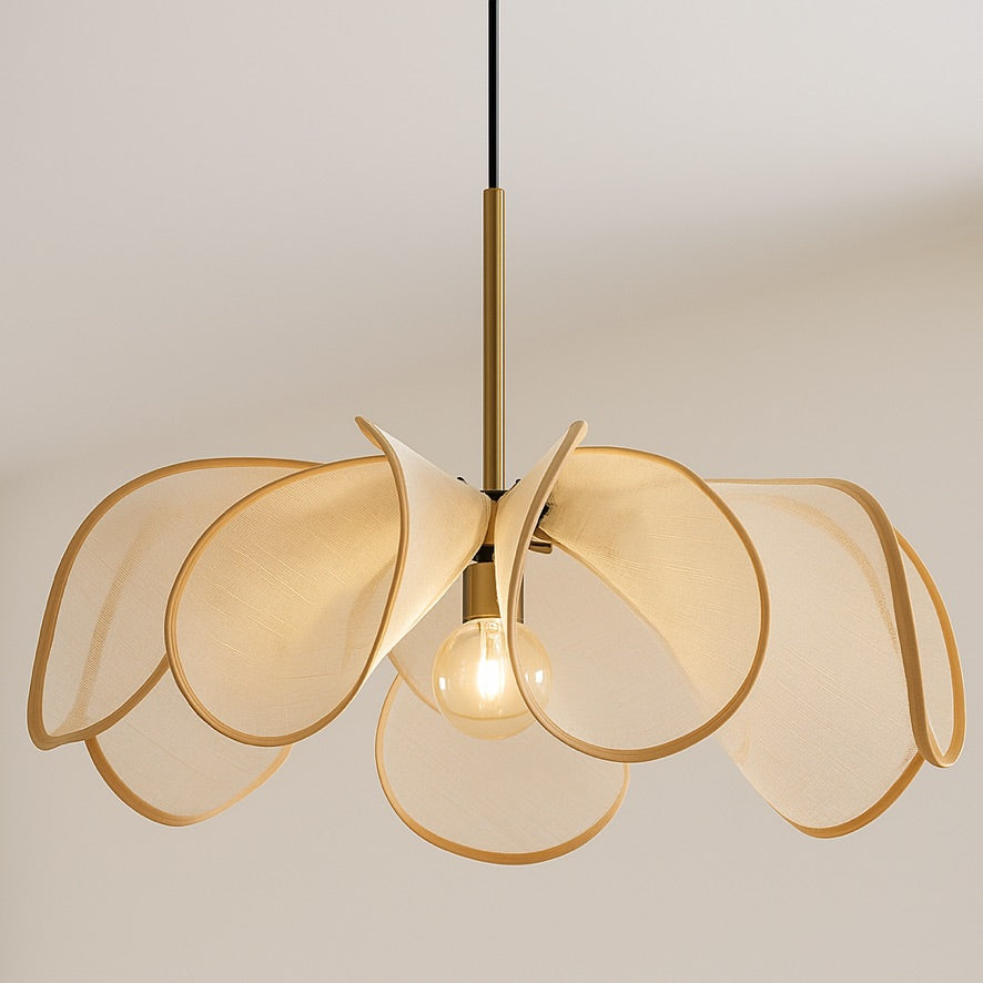 Nordic Petal Pendant Light – Elegant Fabric & Brass Design