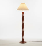 Japanese Walnut Twist Floor Lamp – Sculptural Wooden Design