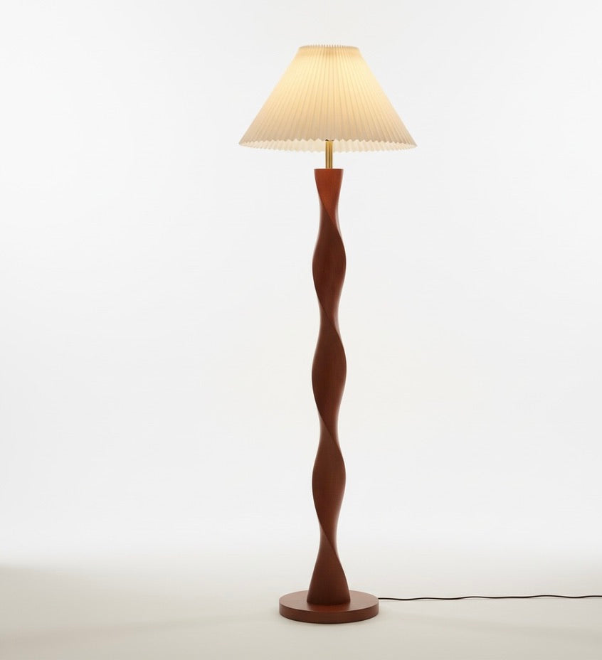 Japanese Walnut Twist Floor Lamp – Sculptural Wooden Design