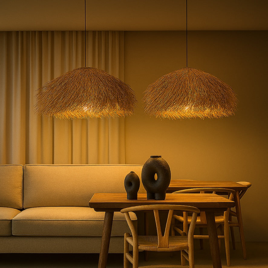 Natural Rattan Pendant Light – Handwoven Ceiling Lamp