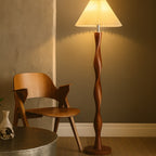 Japanese Walnut Twist Floor Lamp – Sculptural Wooden Design
