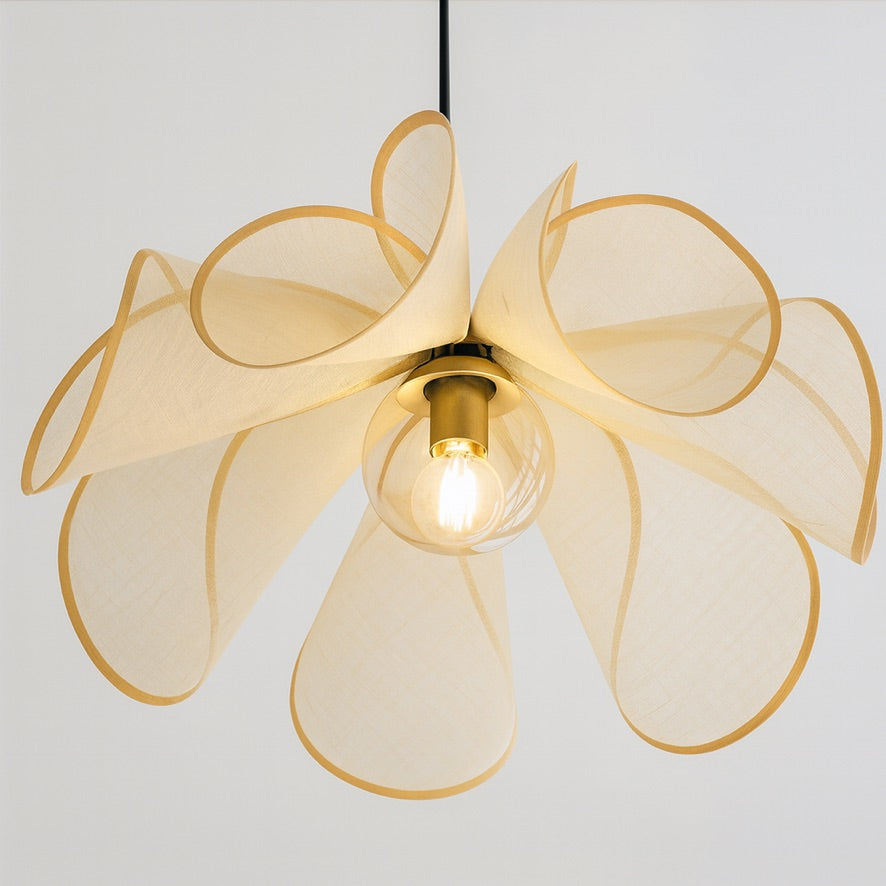 Nordic Petal Pendant Light – Elegant Fabric & Brass Design