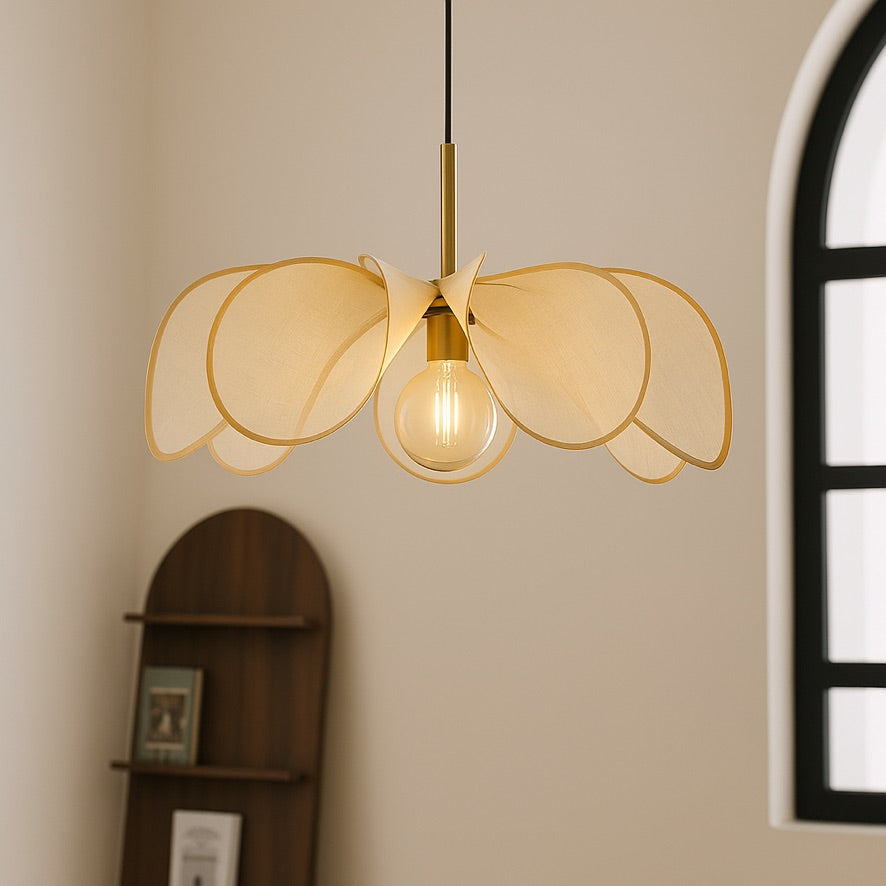 Nordic Petal Pendant Light – Elegant Fabric & Brass Design