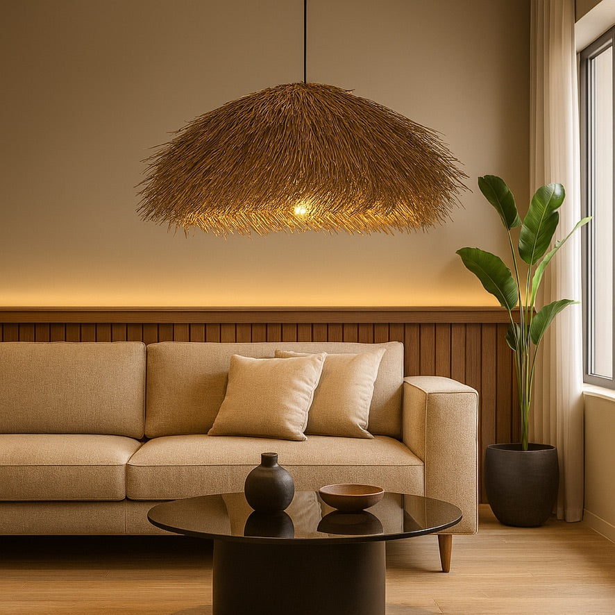Natural Rattan Pendant Light – Handwoven Ceiling Lamp