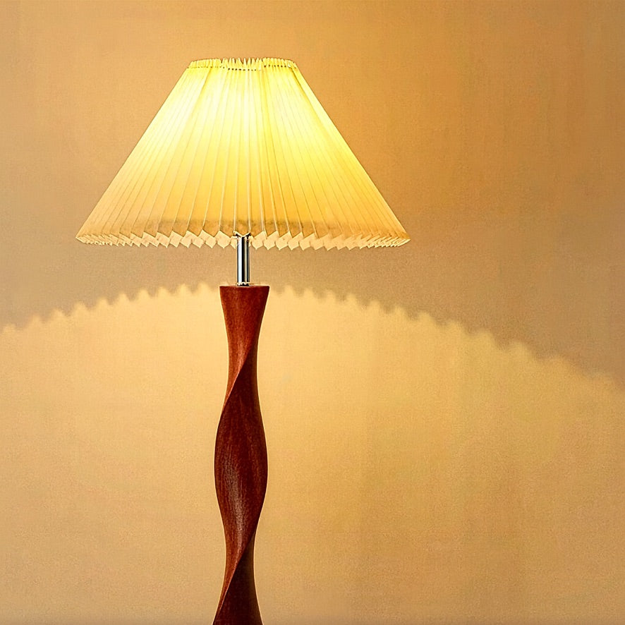 Japanese Walnut Twist Floor Lamp – Sculptural Wooden Design