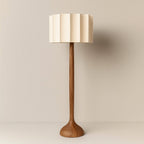 Nordic Wooden Floor Lamp – Sculptural Design with Pleated Shade