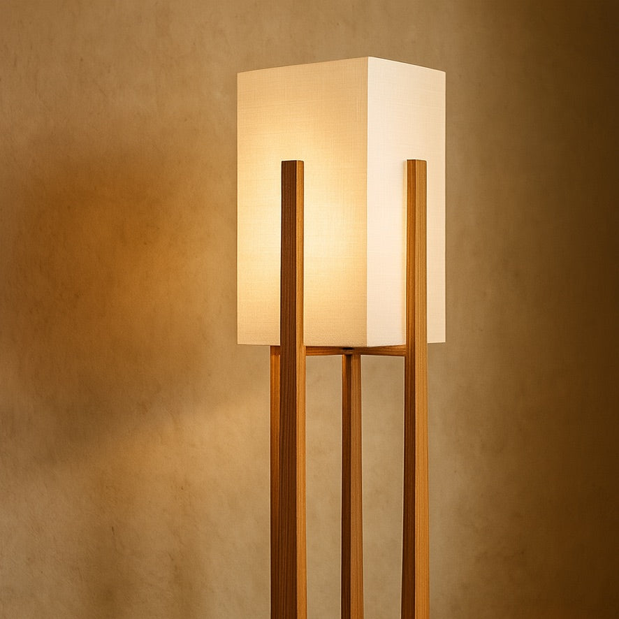 Nordic Wooden Tower Floor Lamp – Minimalist Architectural Design