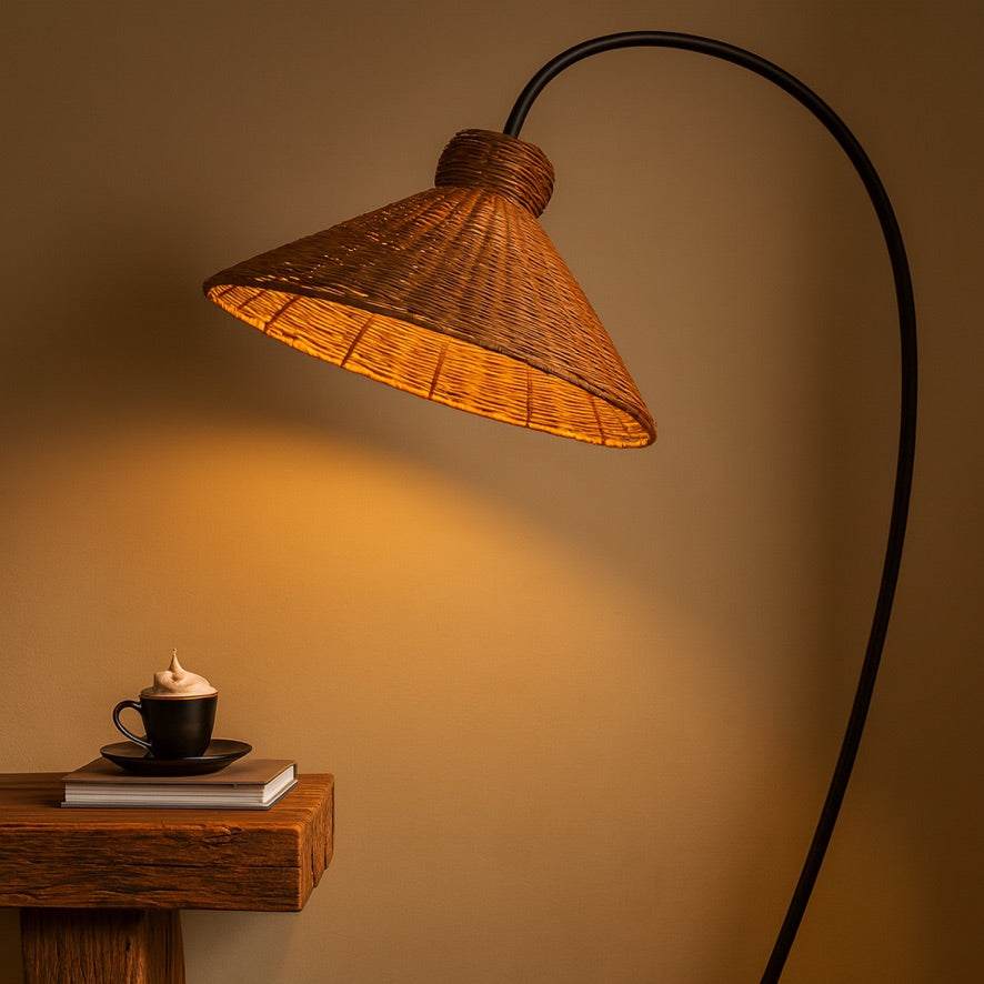 Arched Rattan Floor Lamp – Nordic Boho Design