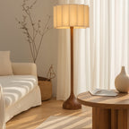 Nordic Wooden Floor Lamp – Sculptural Design with Pleated Shade
