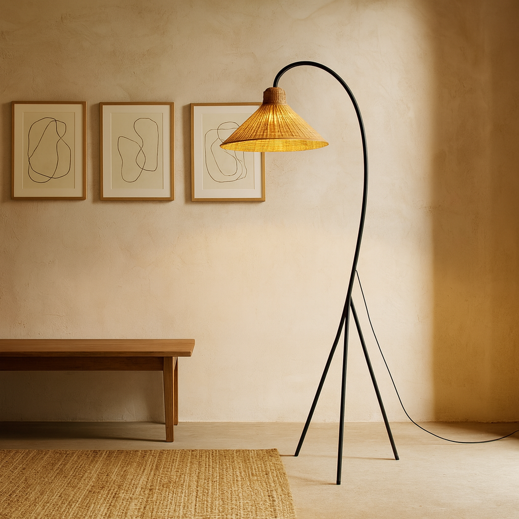 Arched Rattan Floor Lamp – Nordic Boho Design
