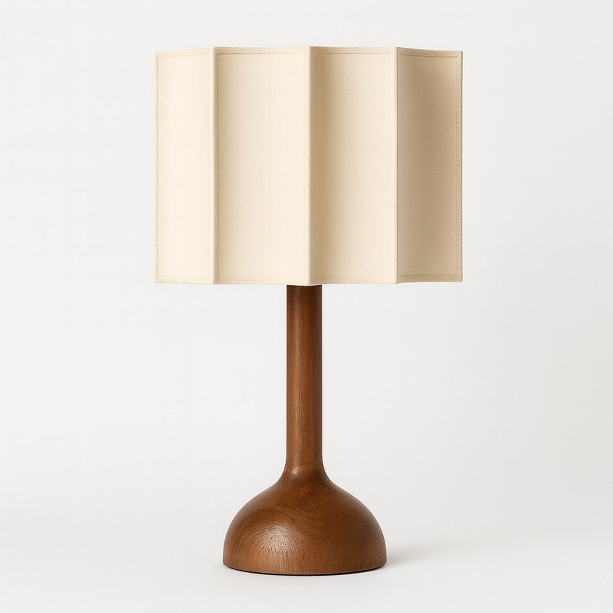 Nordic Wooden Table Lamp – Pleated Fabric Shade Design