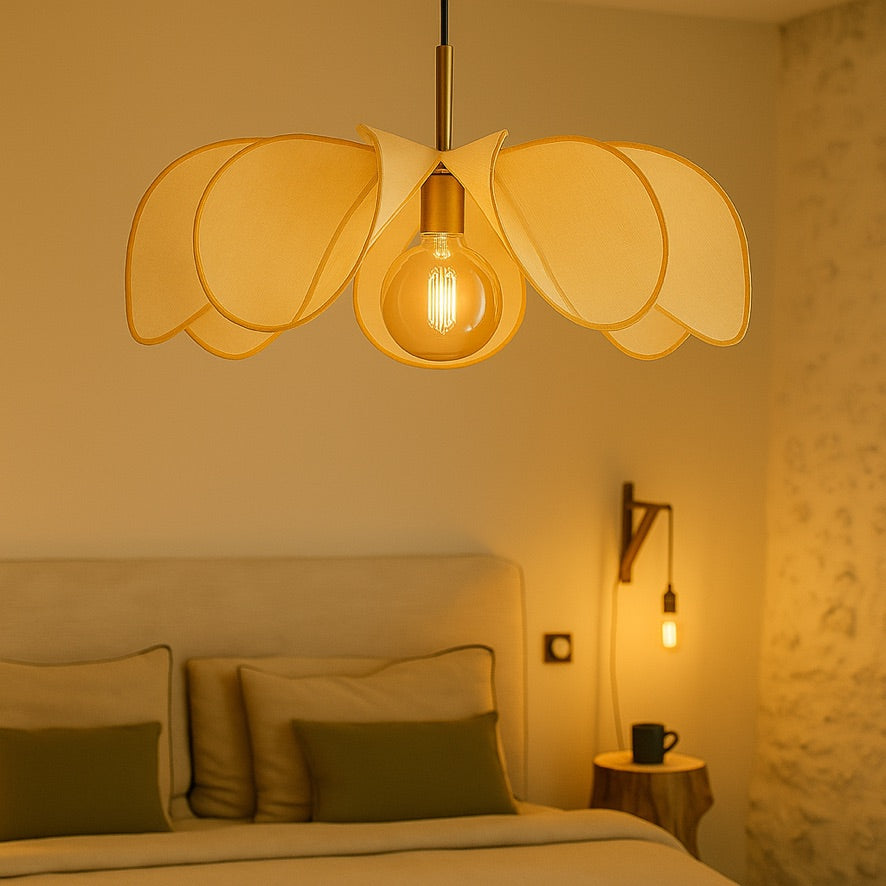 Nordic Petal Pendant Light – Elegant Fabric & Brass Design