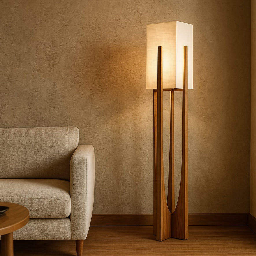 Nordic Wooden Tower Floor Lamp – Minimalist Architectural Design