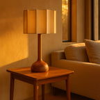 Nordic Wooden Table Lamp – Pleated Fabric Shade Design