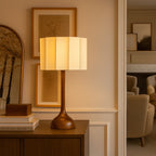 Nordic Wooden Table Lamp – Pleated Fabric Shade Design