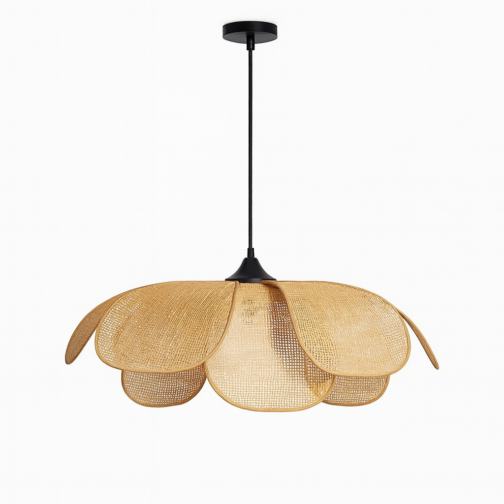 Rattan Petal Pendant Light – Natural Flower-Inspired Ceiling Lamp