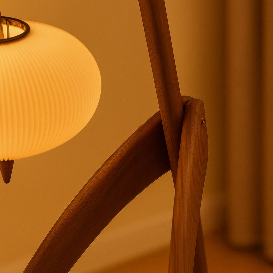 Nordic Crane Floor Lamp – Walnut Lantern Design